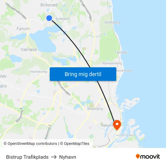 Bistrup Trafikplads to Nyhavn map