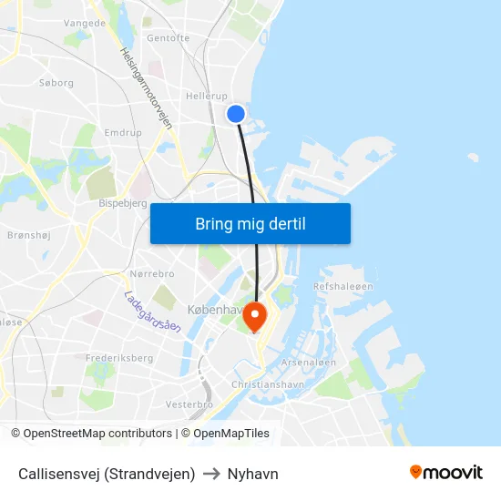Callisensvej (Strandvejen) to Nyhavn map