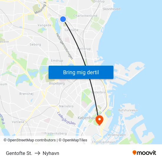 Gentofte St. to Nyhavn map