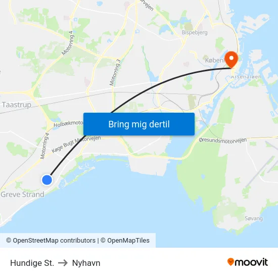 Hundige St. to Nyhavn map