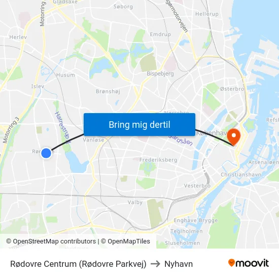 Rødovre Centrum (Rødovre Parkvej) to Nyhavn map