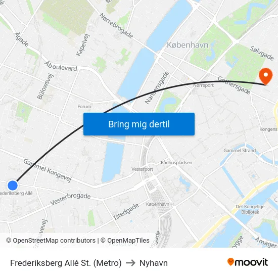 Frederiksberg Allé St. (Metro) to Nyhavn map