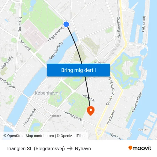 Trianglen St. (Blegdamsvej) to Nyhavn map