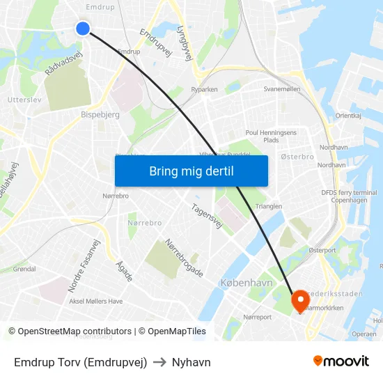 Emdrup Torv (Emdrupvej) to Nyhavn map