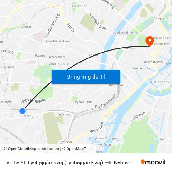 Valby St. Lyshøjgårdsvej (Lyshøjgårdsvej) to Nyhavn map