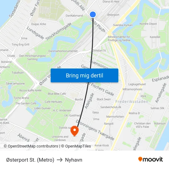 Østerport St. (Metro) to Nyhavn map