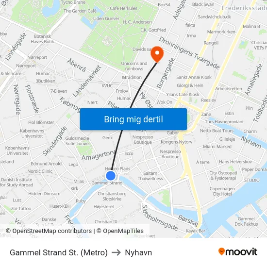 Gammel Strand St. (Metro) to Nyhavn map