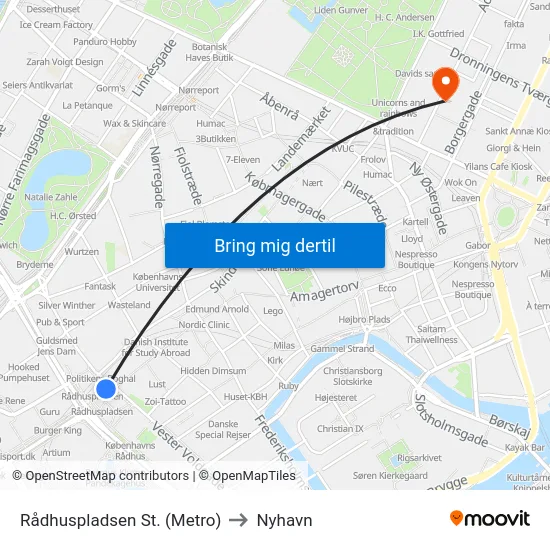 Rådhuspladsen St. (Metro) to Nyhavn map