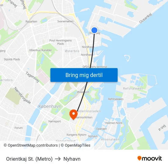 Orientkaj St. (Metro) to Nyhavn map