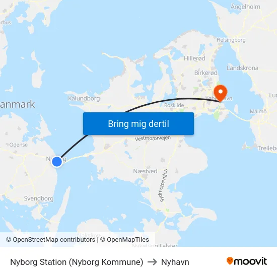 Nyborg Station (Nyborg Kommune) to Nyhavn map