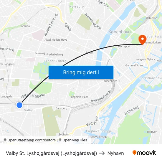 Valby St. Lyshøjgårdsvej (Lyshøjgårdsvej) to Nyhavn map