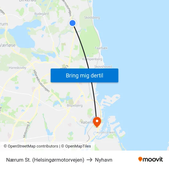 Nærum St. (Helsingørmotorvejen) to Nyhavn map