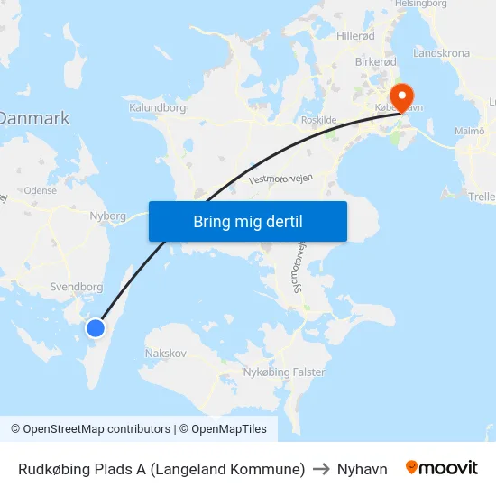 Rudkøbing Plads A (Langeland Kommune) to Nyhavn map