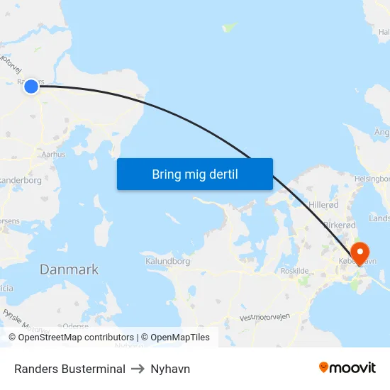 Randers Busterminal to Nyhavn map