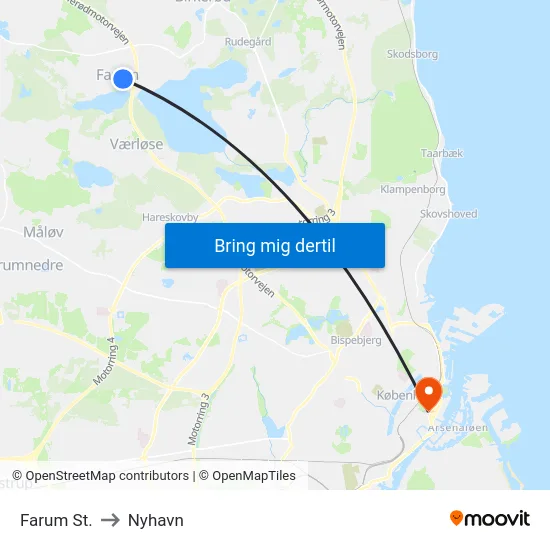 Farum St. to Nyhavn map