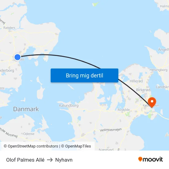 Olof Palmes Allé to Nyhavn map