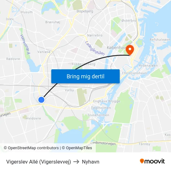Vigerslev Allé (Vigerslevvej) to Nyhavn map