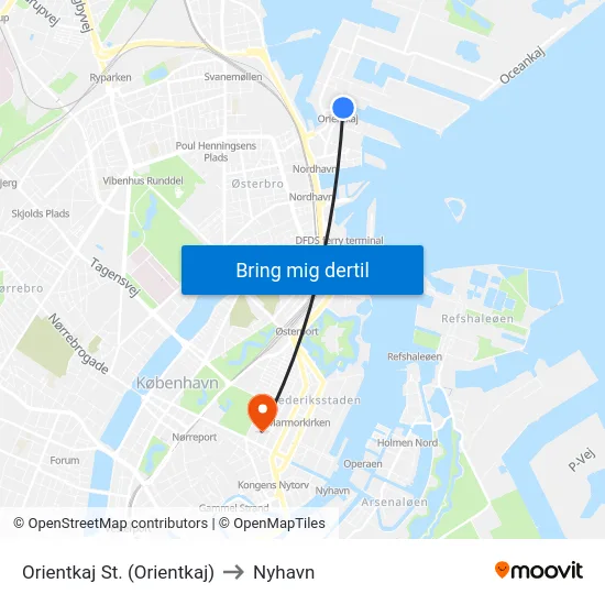 Orientkaj St. (Orientkaj) to Nyhavn map