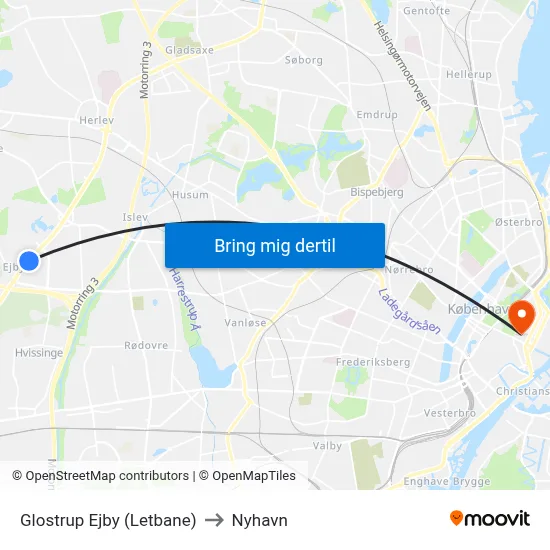 Glostrup Ejby (Letbane) to Nyhavn map
