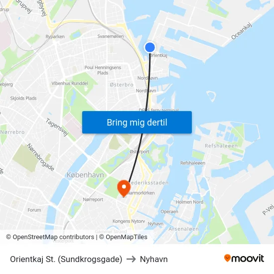 Orientkaj St. (Sundkrogsgade) to Nyhavn map