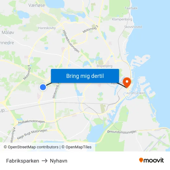 Fabriksparken to Nyhavn map