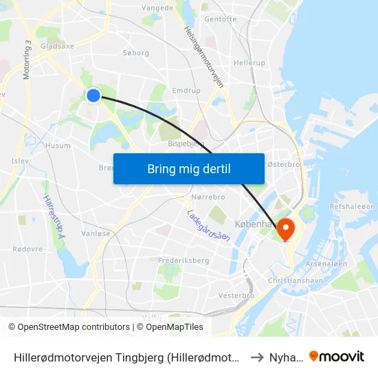 Hillerødmotorvejen Tingbjerg (Hillerødmotorvejen) to Nyhavn map