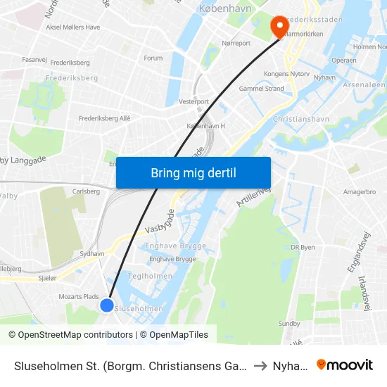 Sluseholmen St. (Borgm. Christiansens Gade) to Nyhavn map