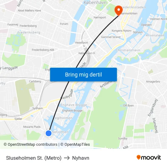 Sluseholmen St. (Metro) to Nyhavn map
