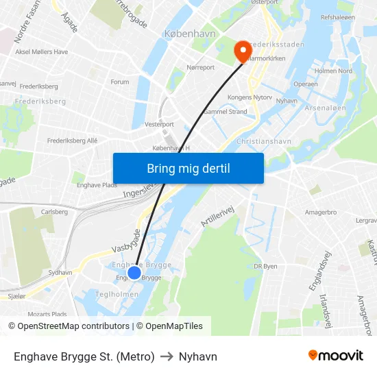 Enghave Brygge St. (Metro) to Nyhavn map