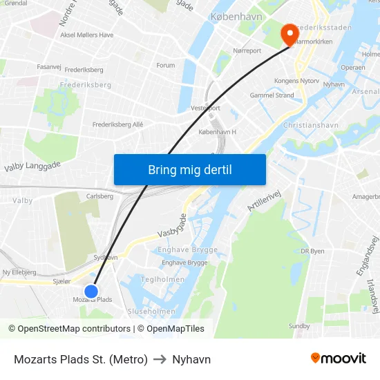 Mozarts Plads St. (Metro) to Nyhavn map