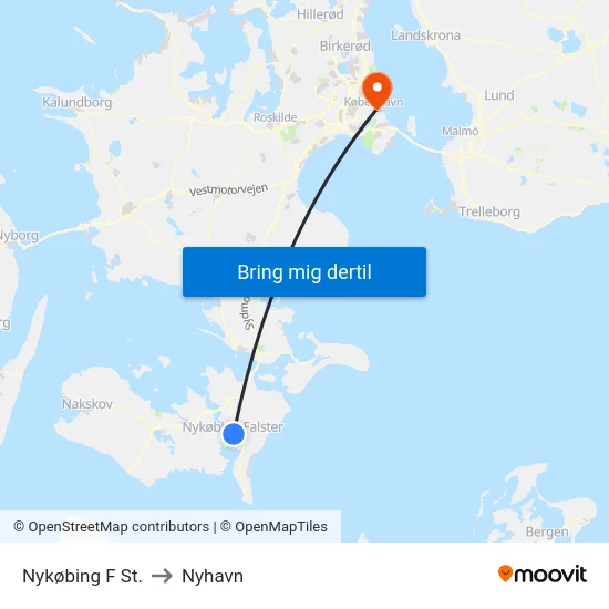 Nykøbing F St. to Nyhavn map