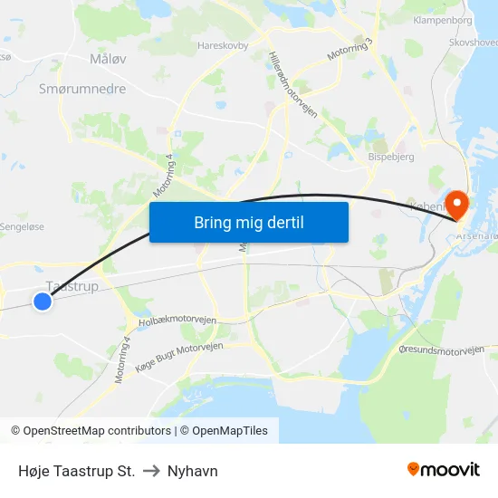Høje Taastrup St. to Nyhavn map
