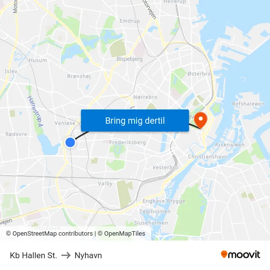 Kb Hallen St. to Nyhavn map