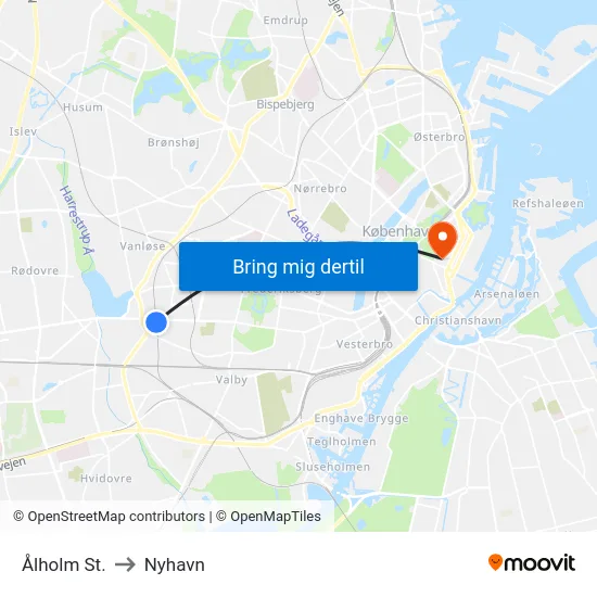 Ålholm St. to Nyhavn map