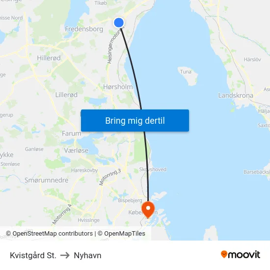 Kvistgård St. to Nyhavn map