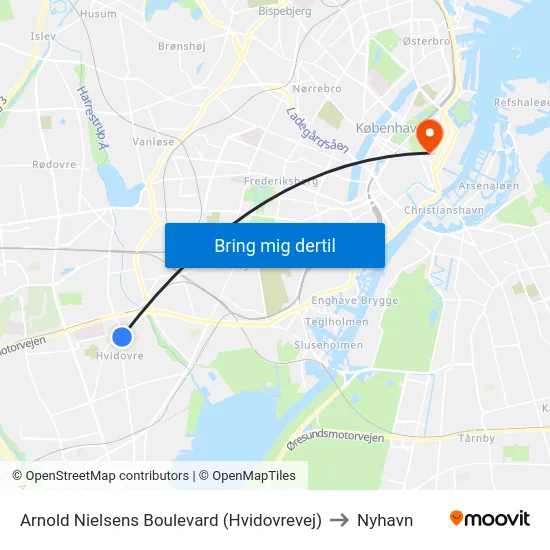 Arnold Nielsens Boulevard (Hvidovrevej) to Nyhavn map