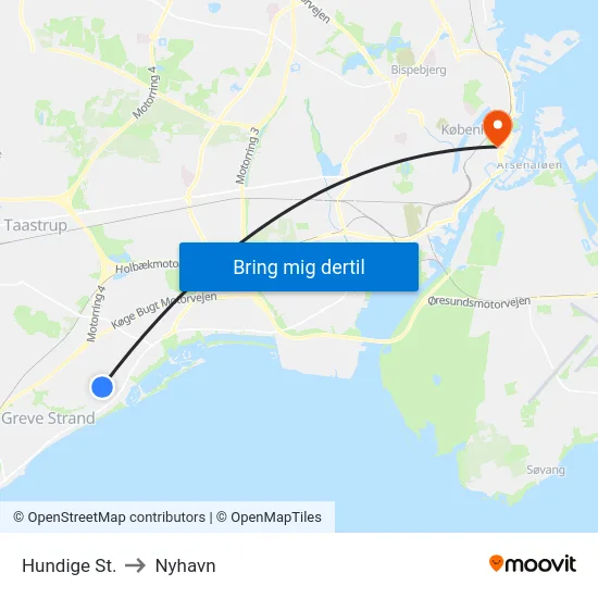 Hundige St. to Nyhavn map