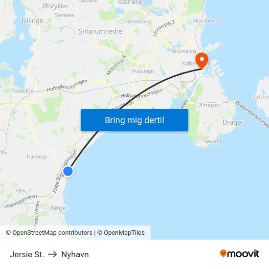Jersie St. to Nyhavn map