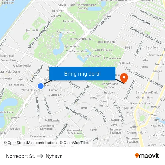 Nørreport St. to Nyhavn map