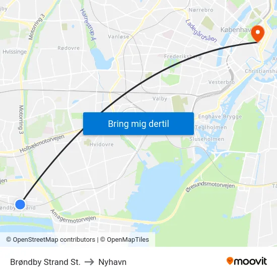 Brøndby Strand St. to Nyhavn map