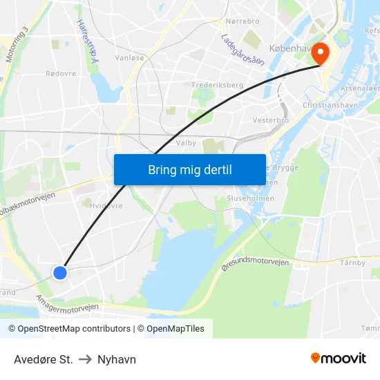 Avedøre St. to Nyhavn map