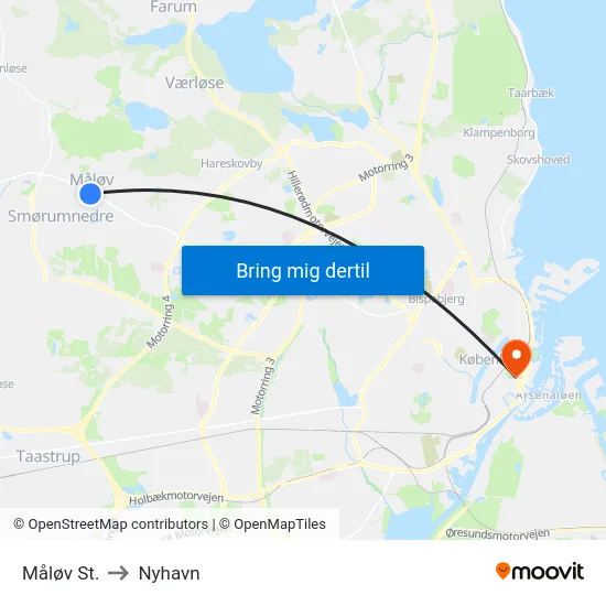 Måløv St. to Nyhavn map