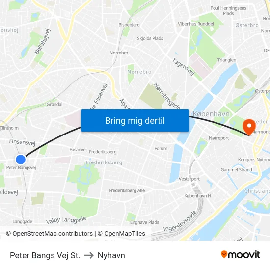 Peter Bangs Vej St. to Nyhavn map