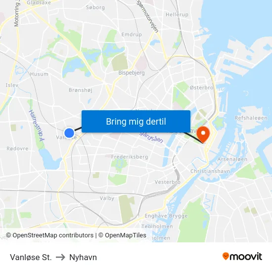 Vanløse St. to Nyhavn map