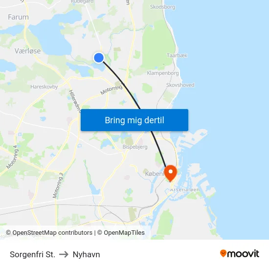 Sorgenfri St. to Nyhavn map