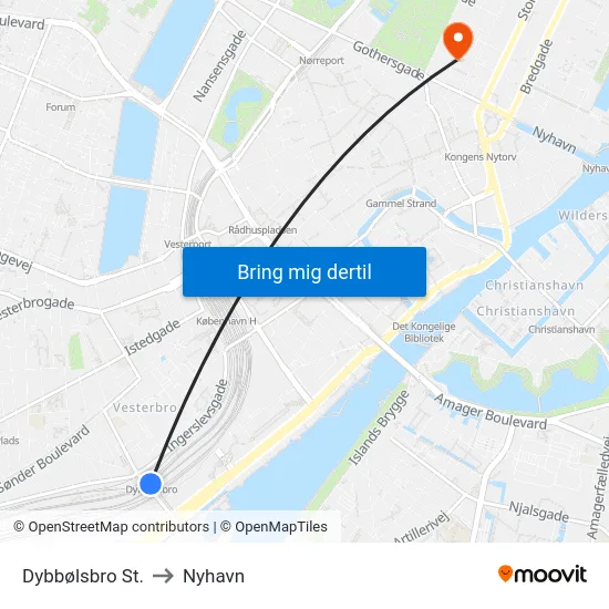Dybbølsbro St. to Nyhavn map