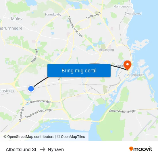 Albertslund St. to Nyhavn map