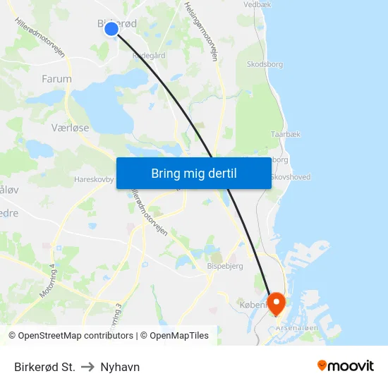 Birkerød St. to Nyhavn map