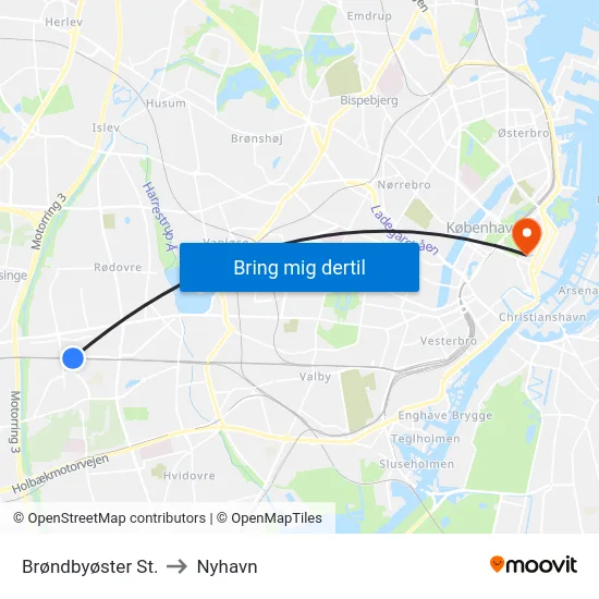 Brøndbyøster St. to Nyhavn map