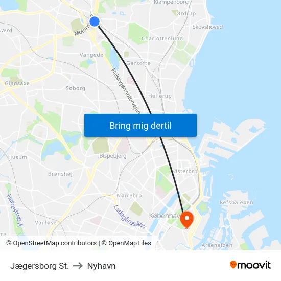 Jægersborg St. to Nyhavn map